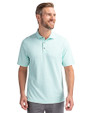 Front profile view of a Fresh Mint Cutter & Buck Virtue Eco Pique Botanical Print Recycled Mens Polo