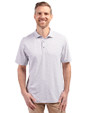 Front profile view of a Polished  Cutter & Buck Virtue Eco Pique Botanical Print Recycled Mens Polo