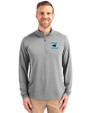 Carolina Panthers Historic Cutter & Buck Virtue Recycled Featherlight Pique Mens Big & Tall Quarter Zip Pullover Polished Medium Gray Front