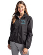 Carolina Panthers Historic Cutter & Buck Charter Eco Recycled Womens Full-Zip Jacket Black Front