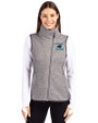 Carolina Panthers Historic Cutter & Buck Mainsail Sweater Knit Womens Asymmetrical Vest Polished Heather Front