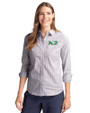 North Dakota Cutter & Buck Stretch Oxford Stripe Womens Long Sleeve Dress Shirt Charcoal Front