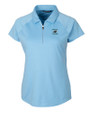 Carolina Panthers Historic Cutter & Buck Forge Stretch Womens Short Sleeve Polo Atlas Light Blue Mannequin