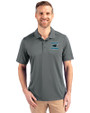 Carolina Panthers Historic Cutter & Buck Prospect Eco Textured Stretch Recycled Mens Short Sleeve Polo Elemental Grey Front