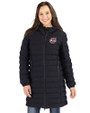 Umass Minutemen Cutter & Buck Mission Ridge Repreve Eco Insulated Womens Long Puffer Jacket Black Front