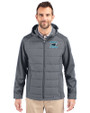 Carolina Panthers Historic Cutter & Buck Evoke Recycled HoneycombFleece Mens Big & Tall Hybrid Full Zip Jacket Elemental Grey Front