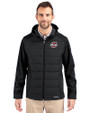 Umass Minutemen Cutter & Buck Evoke Hybrid Softshell Recycled Full Zip Mens Hooded Jacket Black Front