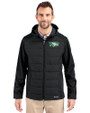 North Dakota Cutter & Buck Evoke Hybrid Softshell Recycled Full Zip Mens Hooded Jacket Black Front