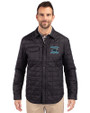 Carolina Panthers Historic Cutter & Buck Rainier PrimaLoft® Mens Big and Tall Eco Insulated Quilted Shirt Jacket Black Front