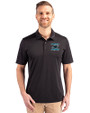 Carolina Panthers Historic Cutter & Buck Prospect Eco Textured Stretch Recycled Mens Big & Tall Polo Black Front