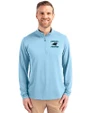 Carolina Panthers Historic Cutter & Buck Virtue Eco Pique Recycled Quarter Zip Mens Pullover Atlas Light Blue Front