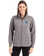 Carolina Panthers Historic Cutter & Buck Roam Recycled Buttery-Soft Knit Womens Full Zip Jacket Elemental Grey Front