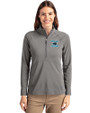 Carolina Panthers Historic Cutter & Buck Adapt Recycled Soft Knit Stretch Womens Half Zip Pullover Elemental Grey Front