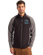 Carolina Panthers Historic Cutter & Buck Adapt Eco Knit Hybrid Recycled Mens Full Zip Jacket Black Heather/Black Front