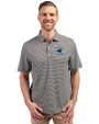 Carolina Panthers Historic Cutter & Buck Forge Eco Double Stripe Stretch Recycled Mens Polo Black/White Front