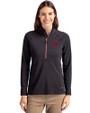Cincinnati Reds City Connect Cutter & Buck Adapt Eco Knit Stretch Recycled Womens Half Zip Pullover Black/Red Front