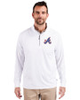 Atlanta Braves City Connect Cutter & Buck Adapt Eco Knit Stretch Recycled Mens Quarter Zip Pullover White Front