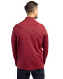 Back profile view of a man wearing a Red/Navy Blue Cutter & Buck Virtue Eco Pique Micro Stripe Recycled Mens Big & Tall Quarter Zip