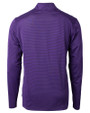 Mannequin back view of a College Purple/Black Cutter & Buck Virtue Eco Pique Micro Stripe Recycled Mens Quarter Zip