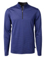 Mannequin front view of a  Tour Blue/Black Cutter & Buck Virtue Eco Pique Micro Stripe Recycled Mens Quarter Zip