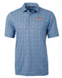 Dayton Flyers College Vault Cutter & Buck Pike Magnolia Print Stretch Mens Polo Atlas/Navy Blue Mannequin