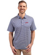 SMU Mustangs College Vault Cutter & Buck Forge Eco Double Stripe Stretch Recycled Mens Polo Tour Blue/White Front