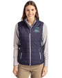 Citadel Bulldogs Vintage Cutter & Buck Rainier PrimaLoft® Womens Eco Insulated Full Zip Puffer Vest Dark Navy/Silver Front