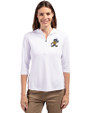 ETSU Buccaneers College Vault Cutter & Buck Virtue Recycled Featherlight Pique Womens Half Zip Hooded Pullover White Front