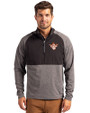 Texas Longhorns College Vault Cutter & Buck Adapt Eco Knit Hybrid Recycled Mens Quarter Zip Black Heather/Black Front