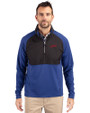 SMU Mustangs College Vault Cutter & Buck Adapt Recycled Soft Knit Stretch Mens Hybrid Quarter Zip Pullover  Tour Blue/Black Front