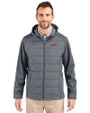 SMU Mustangs College Vault Cutter & Buck Evoke Hybrid Softshell Recycled Full Zip Mens Hooded Jacket Elemental Grey Front