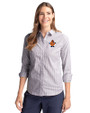 Syracuse Orange College Vault Cutter & Buck Stretch Oxford Stripe Womens Long Sleeve Dress Shirt Charcoal Front