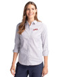 SMU Mustangs College Vault Cutter & Buck Stretch Oxford Stripe Womens Long Sleeve Dress Shirt French Blue Front