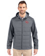 Oklahoma Sooners Vintage Cutter & Buck Evoke Hybrid Eco Softshell Recycled Full Zip Mens Big & Tall Hooded Jacket Elemental Grey Front
