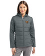 Tennessee Volunteers College Vault - Cutter & Buck Evoke Hybrid Softshell Recycled Full Zip Womens Hooded Jacket Elemental Grey Front