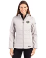 North Carolina Tar Heels College Vault Cutter & Buck Evoke Hybrid Softshell Recycled Full Zip Womens Hooded Jacket CONCRETE Front