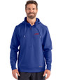 SMU Mustangs College Vault Cutter & Buck Roam Epic Versatility Half Zip Recycled Mens Hooded Pullover Tour Blue Front