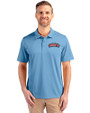 Delaware State Hornets Cutter & Buck Prospect Eco Textured Stretch Recycled Mens Short Sleeve Polo Atlas Light Blue Front