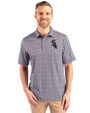 Chicago White Sox Cutter & Buck Pike Magnolia Print Stretch Mens Polo Black/Polished Front