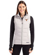 Texas Longhorns Cutter & Buck Evoke Hybrid Softshell Recycled Womens Full Zip Vest CONCRETE Front