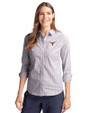 Texas Longhorns Cutter & Buck Stretch Oxford Stripe Womens Long Sleeve Dress Shirt Charcoal Front