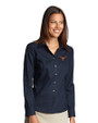 Texas Longhorns Cutter & Buck Epic Easy Care Fine Twill Womens Long Sleeve Dress Shirt Navy Blue Front