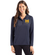 Michigan Wolverines Alumni Cutter & Buck Coastline Epic Comfort Recycled Womens Hooded Shirt Navy Blue Front