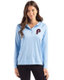 Philadelphia Phillies Cooperstown Cutter & Buck Coastline Epic Comfort Recycled Womens Hooded Shirt Atlas Light Blue Front