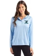 Carolina Panthers Historic Cutter & Buck Coastline Epic Comfort Recycled Womens Hooded Shirt Atlas Light Blue Front