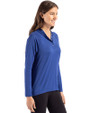 Buffalo Bills Historic Cutter & Buck Coastline Epic Comfort Recycled Womens Hooded Shirt Tour Blue Side