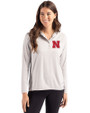 Nebraska Cornhuskers Cutter & Buck Coastline Epic Comfort Recycled Womens Hooded Shirt CONCRETE Front