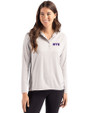 NYU Violets Cutter & Buck Coastline Epic Comfort Recycled Womens Hooded Shirt CONCRETE Front