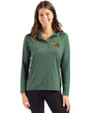 Green Bay Packers NFL Helmet Cutter & Buck Coastline Epic Comfort Recycled Womens Hooded Shirt Hunter Green Front