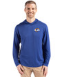 Los Angeles Rams Cutter & Buck Coastline Epic Comfort Recycled Mens Hooded Shirt Tour Blue Front
